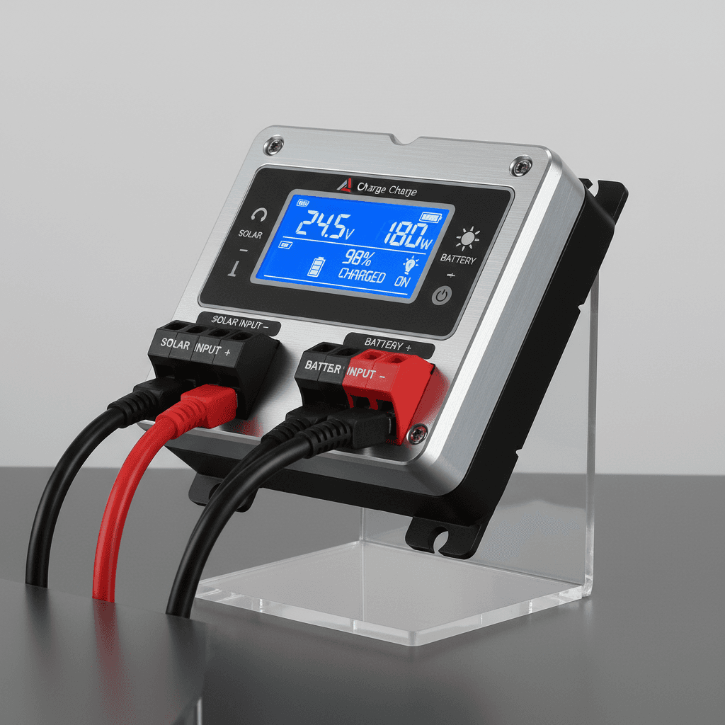 Solar charge controller with digital display and connection terminals
