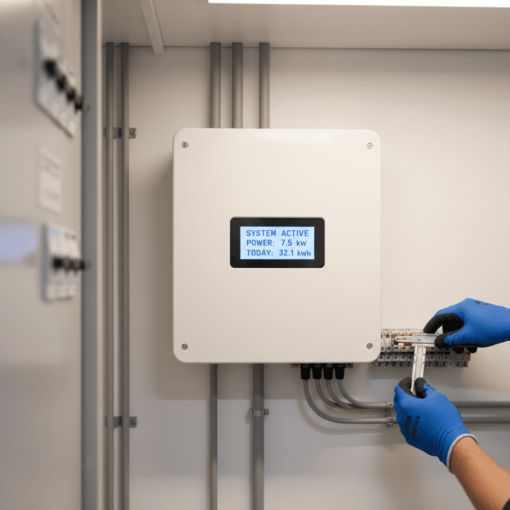 Hybrid solar inverter with digital display and connection terminals